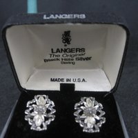 Vintage Sterling Diamond Cut Flower Earrings Langers Black Hills Silver Jewelry