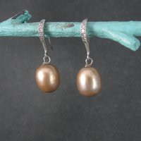 Vintage Sterling Brown Cultured Pearl Diamond Earrings
