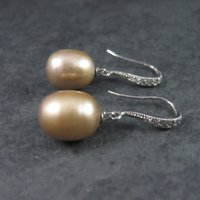 Vintage Sterling Brown Cultured Pearl Diamond Earrings