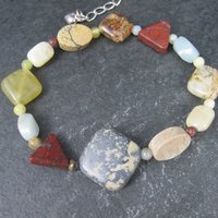 Vintage Jasper Agate Gemstone Necklace Bracelet Jewelry Set Desert Rose Trading