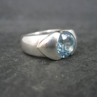 Vintage .999 Silver Blue Topaz Ring Size 6