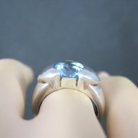 Vintage .999 Silver Blue Topaz Ring Size 6