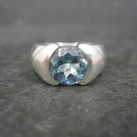 Vintage .999 Silver Blue Topaz Ring Size 6