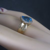 Vintage Vermeil Sterling Topaz Halo Ring Size 7