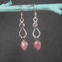 Vintage Sterling Amethyst Pink Quartz Earrings