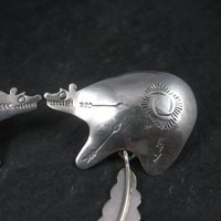Large Sterling Southwestern Feather Bear Earrings