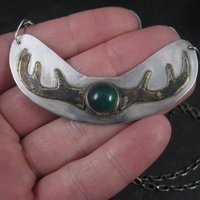 Vintage Sterling Chrysoprase Deer Antler Necklace 27 Inches