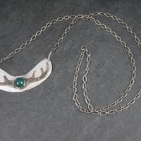 Vintage Sterling Chrysoprase Deer Antler Necklace 27 Inches