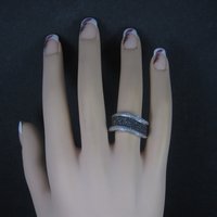 Sterling Black White Diamond Illusion Ring Wavy Band Size 7