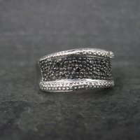 Sterling Black White Diamond Illusion Ring Wavy Band Size 7
