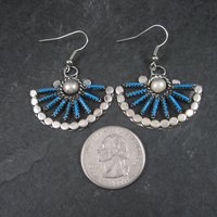 Vintage Southwestern Style Faux Turquoise Fan Earrings