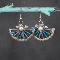Vintage Southwestern Style Faux Turquoise Fan Earrings