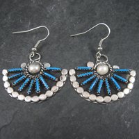 Vintage Southwestern Style Faux Turquoise Fan Earrings