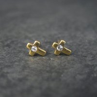 Vintage 24K Plated Crystal Cross Piercing Earrings