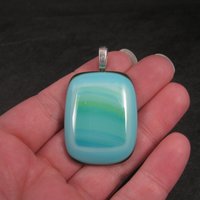 Large Blue Green Art Glass Pendant