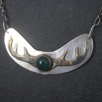 Vintage Sterling Chrysoprase Deer Antler Necklace 27 Inches