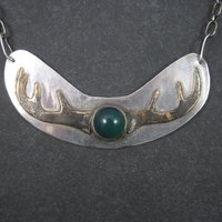 Vintage Sterling Chrysoprase Deer Antler Necklace 27 Inches