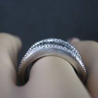 Sterling Black White Diamond Illusion Ring Wavy Band Size 7