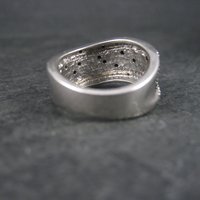 Sterling Black White Diamond Illusion Ring Wavy Band Size 7