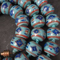 Chunky Vintage Chinese Import Enamel Porcelain Bead Necklace 27 Inches