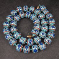 Chunky Vintage Chinese Import Enamel Porcelain Bead Necklace 27 Inches