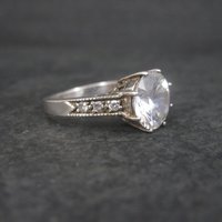 90s Sterling Cubic Zirconia Engagement Style Ring Size 7
