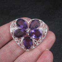 Filigree Sterling Silver Amethyst Heart Brooch