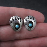 Sterling Turquoise Bear Paw Shadowbox Earrings