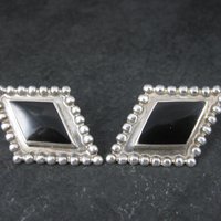 Large Sterling Onyx Earrings