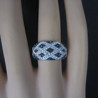 Sterling Blue White Enamel Crystal Ring Size 7