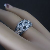 Sterling Blue White Enamel Crystal Ring Size 7