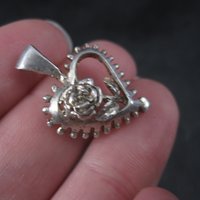 Vintage Sterling Heart Rose Pendant