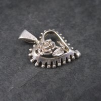 Vintage Sterling Heart Rose Pendant