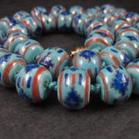 Chunky Vintage Chinese Import Enamel Porcelain Bead Necklace 27 Inches