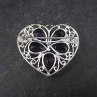 Filigree Sterling Silver Amethyst Heart Brooch