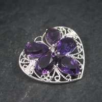 Filigree Sterling Silver Amethyst Heart Brooch