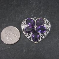 Filigree Sterling Silver Amethyst Heart Brooch