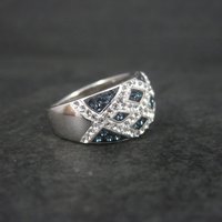 Sterling Blue White Enamel Crystal Ring Size 7