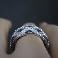 Sterling Blue White Enamel Crystal Ring Size 7