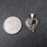 Vintage Sterling Heart Rose Pendant