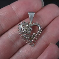 Vintage Sterling Heart Rose Pendant