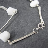 Vintage Hammered Sterling White Quartz Necklace 22 Inches