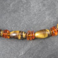 Vintage Sterling Tigers Eye Bead Necklace 17 Inches