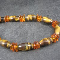 Vintage Sterling Tigers Eye Bead Necklace 17 Inches