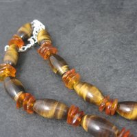 Vintage Sterling Tigers Eye Bead Necklace 17 Inches