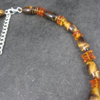 Vintage Sterling Tigers Eye Bead Necklace 17 Inches