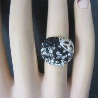 Vintage Sterling Black White Crystal Heart Ring Size 6