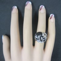 Vintage Sterling Black White Crystal Heart Ring Size 6