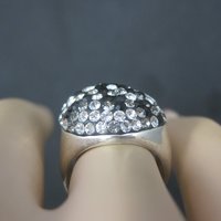 Vintage Sterling Black White Crystal Heart Ring Size 6