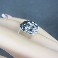 Vintage Sterling Black White Crystal Heart Ring Size 6